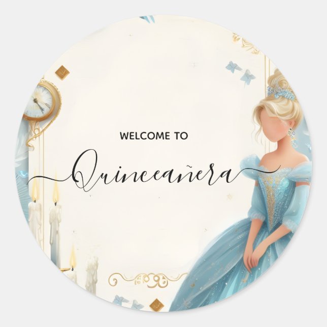 Sticker Rond New Lamp Ivory Ice Sky Gold Light Blue Quinceanera (Devant)