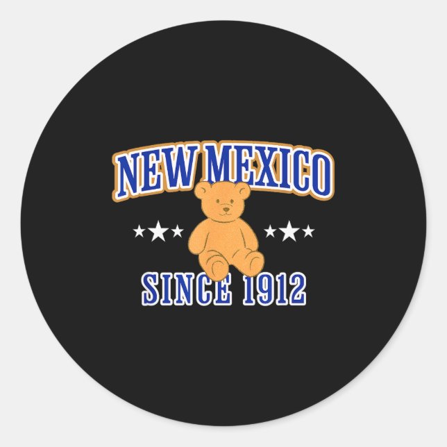 Sticker Rond New Mexico Est. 1912, Nm Usa Patriotic Teddy Bear  (Devant)