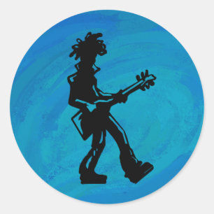 Sticker Rond New York Boogie Nights Guitare Bleu