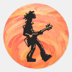 Sticker Rond New York Boogie Nights Guitare Orange