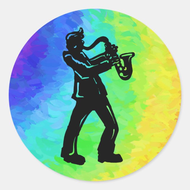 Sticker Rond New York Boogie Nuits Saxophone Rainbow (Devant)