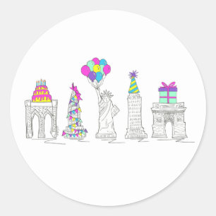 Sticker Rond New York City NYC Landmarks fête d'anniversaire