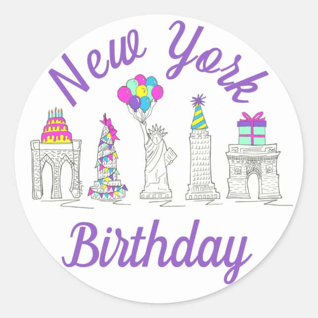 Sticker Rond New York City NYC Landmarks fête d'anniversaire (Devant)