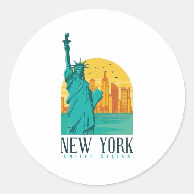 Sticker Rond New York City, NYC Skyline (Devant)
