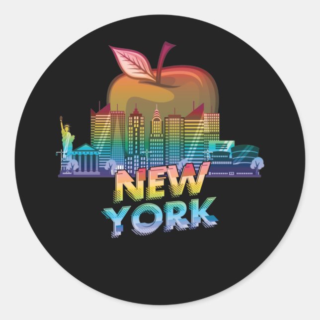 Sticker Rond New York City Skyline Big Apple State Souvenir NYC (Devant)