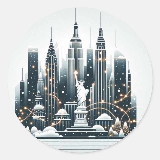 Sticker Rond New York Holiday Elegance - Noël personnalisable (Devant)