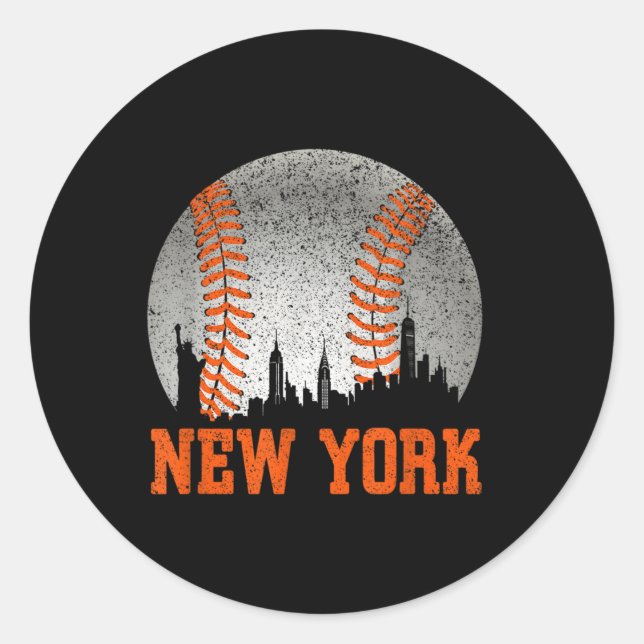 Sticker Rond New York Ny Skyline Baseball Rencontre À Gameday (Devant)