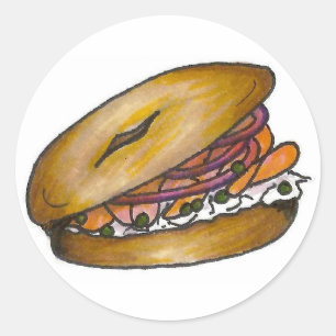 Sticker Rond New York NYC Plain Bagel Cream Cheese Capers Lox