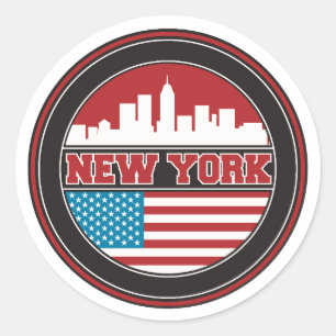 Sticker Rond New York Skyline   Drapeau des États-Unis