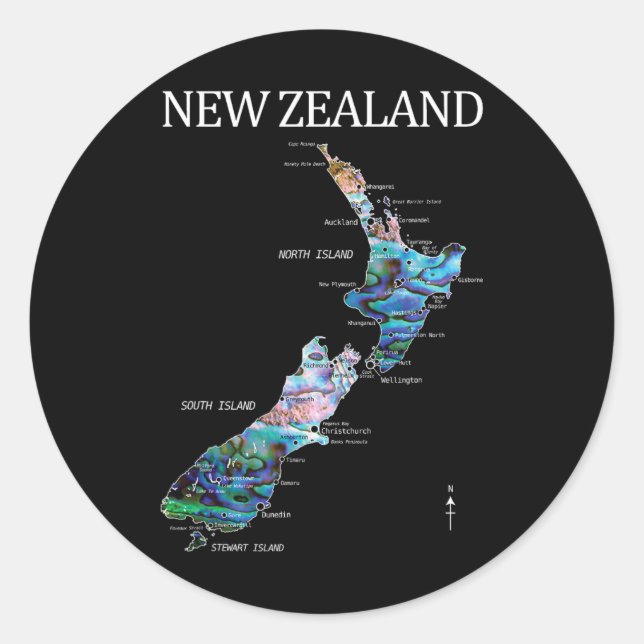 Sticker Rond New Zealand Kiwi Detailed Map  (Devant)