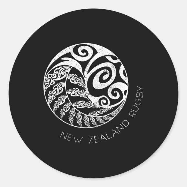 Sticker Rond New Zealand Rugby Maori Insred Kiwi &amp; Silver F (Devant)
