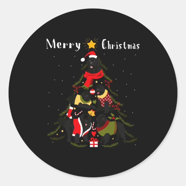 Sticker Rond Newfoundland Christmas Tree Xmas Dog Lover  (Devant)