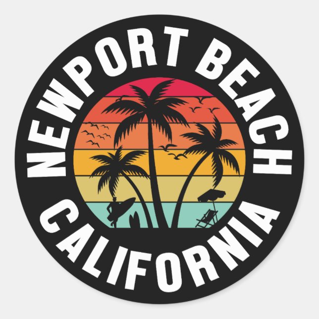 Sticker Rond Newport Beach, Californie (Devant)
