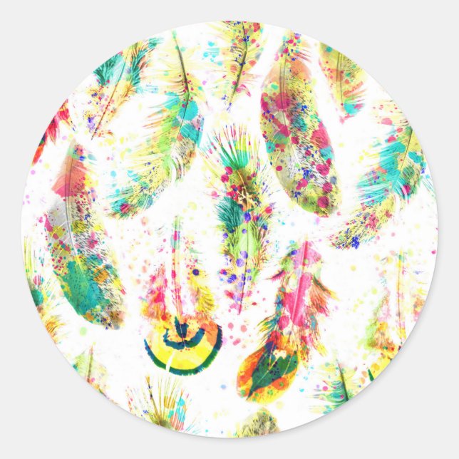 Sticker Rond Nez de plumes cool à l'aquarelle tendance (Devant)