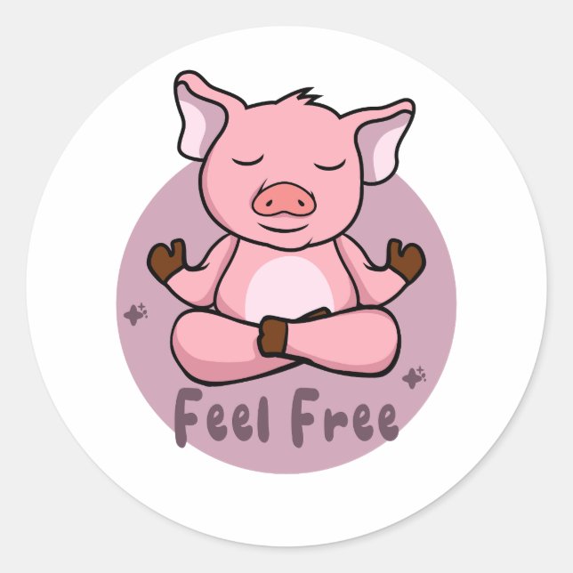 Sticker Rond N'hésitez pas Kawaii mignon porc rose faire des po (Devant)