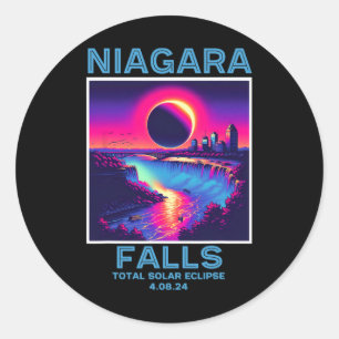 Sticker Rond Niagara Falls Total Solar Eclipse 2024 80s New Yor