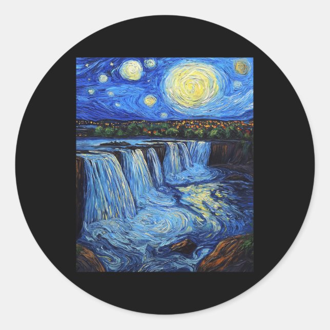 Sticker Rond Niagara Falls - Van Gogh Style - Starry Night  (Devant)