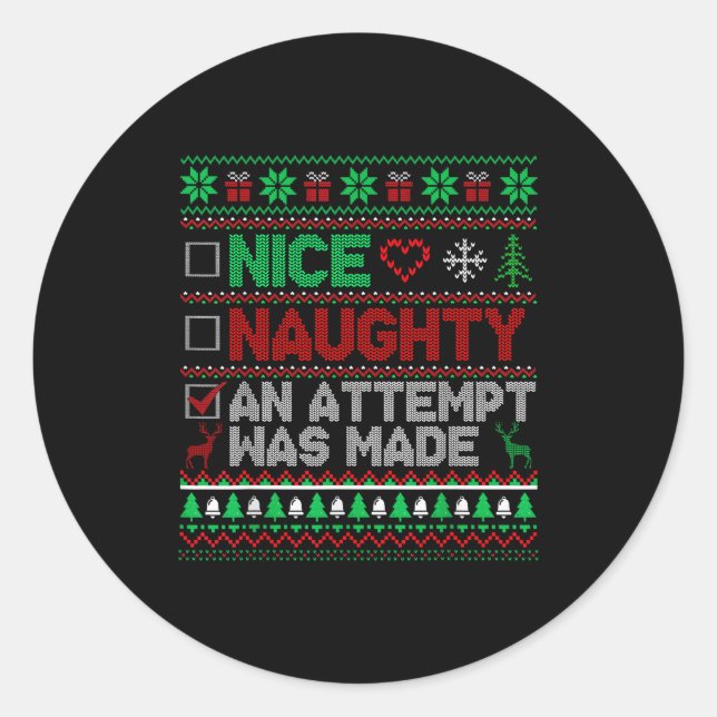 Sticker Rond Nice Naughty An Attempt Was Made Christmas List Sa (Devant)