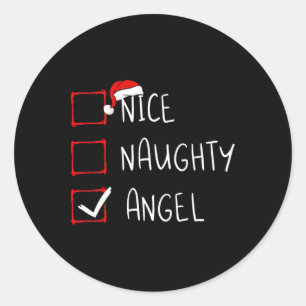 Sticker Rond Nice Naughty Angel Liste de Noël Noël Noël Noël No