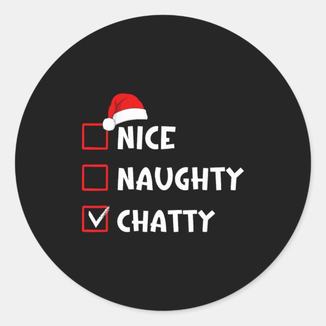 Sticker Rond Nice Naughty Chatty Funny Christmas List  (Devant)