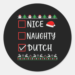Sticker Rond Nice Naughty Dutch Fun Ugly Christmas List Pyjamas