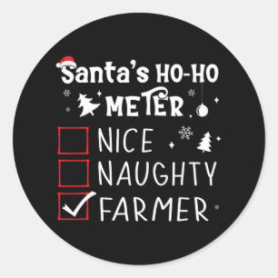 Sticker Rond Nice Naughty Farmer Liste de Noël Père Noël Far