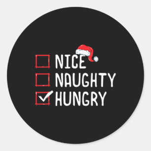 Sticker Rond Nice Naughty Hungry Christmas Liste