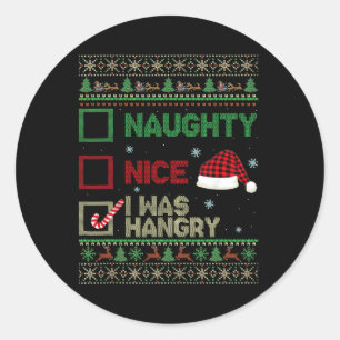 Sticker Rond Nice Naughty J'Étais Haingry Ugly Sweater Noël L