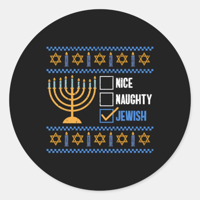 Sticker Rond Nice Naughty Jewish Ugly Hanoukka - Hanoukka (Devant)