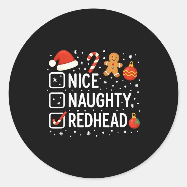 Sticker Rond Nice Naughty Redhead Funny Christmas Quote  (Devant)