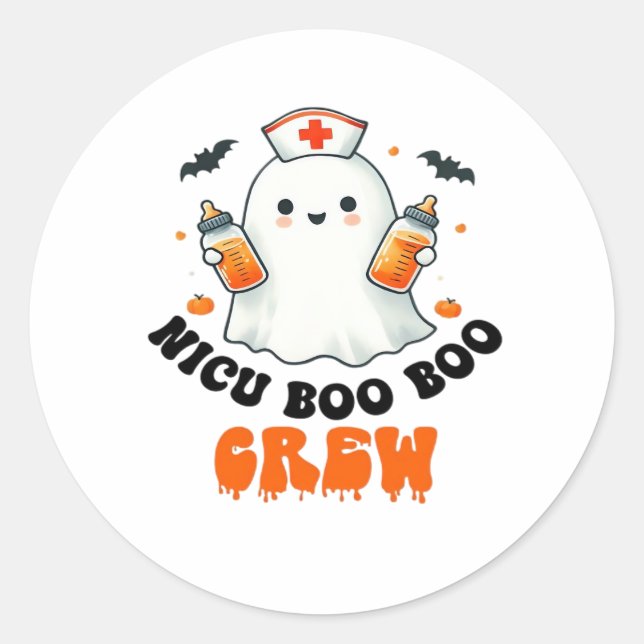Sticker Rond Nicu boo boo équipage halloween, Nicu Boo Crew Fun (Devant)