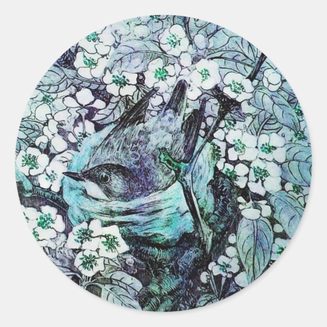 Sticker Rond NID OISEAU, bleu blanc (Devant)