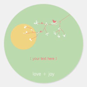 Sticker Rond Nidification de la famille d'oiseaux sur les branc