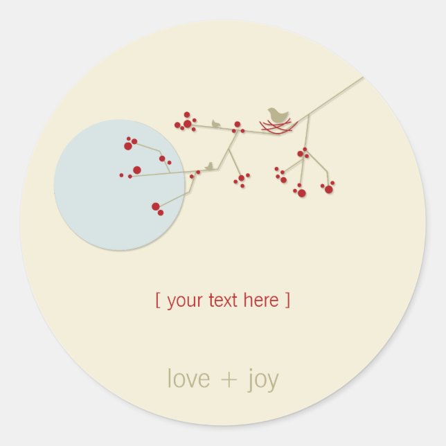 Sticker Rond Nidification Famille D'Oiseaux Sur Branches Baby s (Devant)