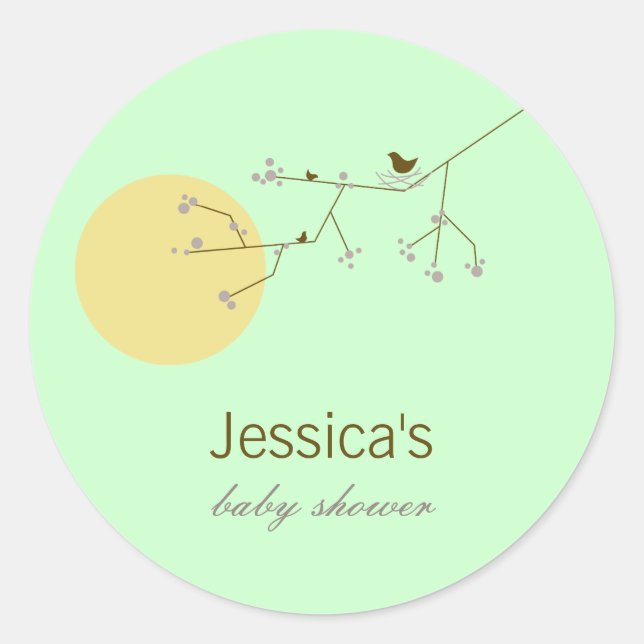 Sticker Rond Nidification Famille D'Oiseaux Sur Branches Baby s (Devant)