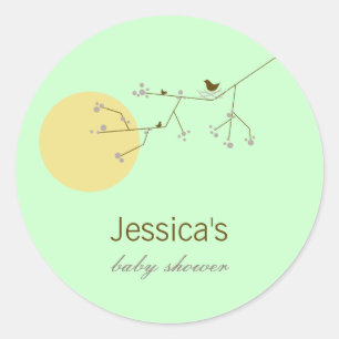 Sticker Rond Nidification Famille D'Oiseaux Sur Branches Baby s