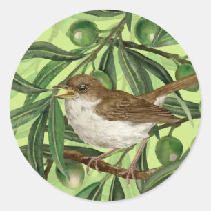 Sticker Rond Nightingales dans l'olivier 2