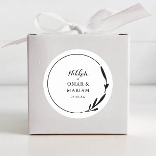 Sticker Rond Nikkah Elegant Black & White Botanical Quote