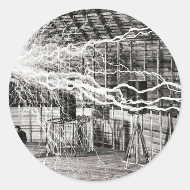 Sticker Rond Nikola Tesla Electricity (Devant)