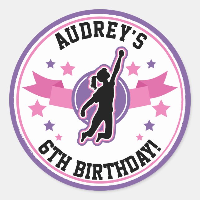 Sticker Rond Ninja Filles guerrières rose violet anniversaire (Devant)