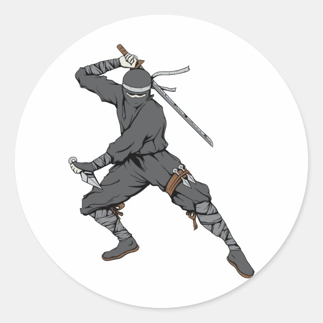 Sticker Rond Ninja ~ Ninjas 2 Arts martiaux Guerrier Imaginaire (Devant)