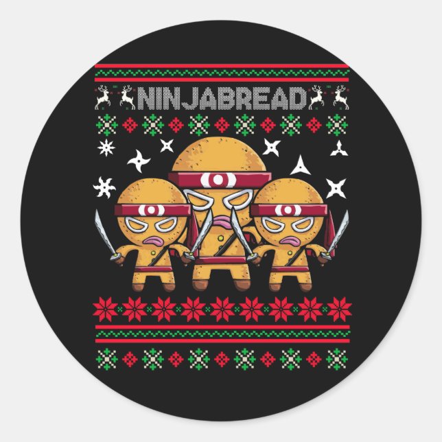 Sticker Rond Ninjabread Cookie Gingerbread Homme Ninja Noël (Devant)