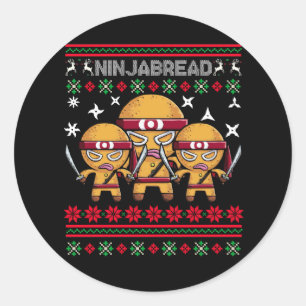 Sticker Rond Ninjabread Cookie Gingerbread Homme Ninja Noël