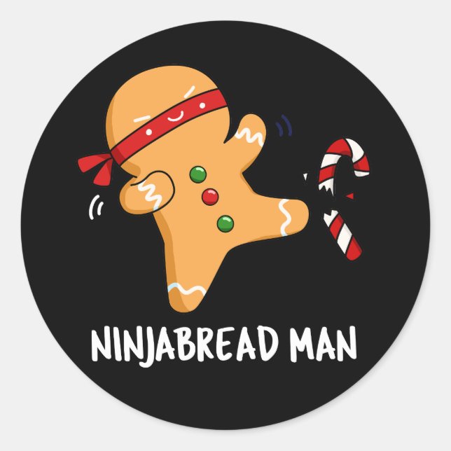 Sticker Rond Ninjabread Man Funny Gingerbread Pun Dark BG (Devant)