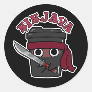 Sticker Rond Ninjava Funny Ninja Javascript Coffee Pun Dark BG