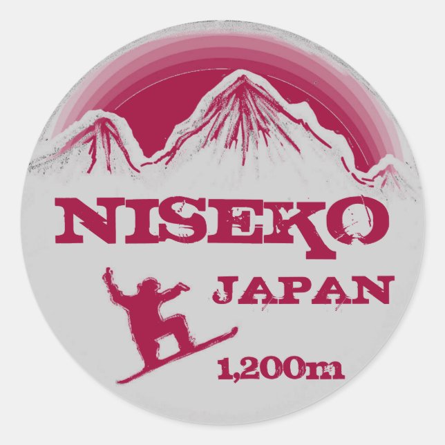 Sticker Rond Niseko Japon snowboard rose art souvenir autocolla (Devant)