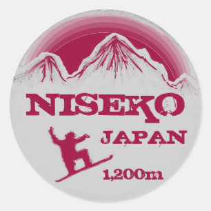 Sticker Rond Niseko Japon snowboard rose art souvenir autocolla