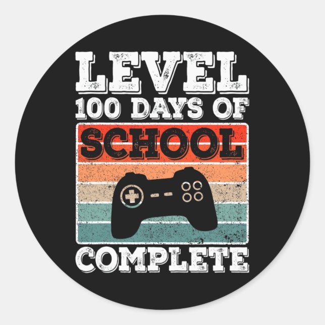 Sticker Rond Niveau 100 Jours D'École Complet Gamer Garçons Vid (Devant)