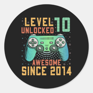 Sticker Rond Niveau 10 Déverrouillé 10e anniversaire Cadeaux de