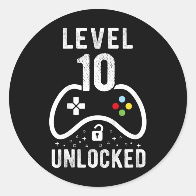Sticker Rond Niveau 10 Jeu vidéo déverrouillé 10e anniversaire  (Devant)